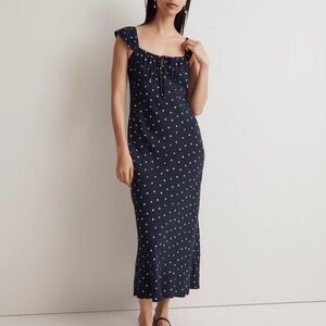 Madewell Square-Neck Midi Dress Navy Blue Floral Crepe 4 NWT